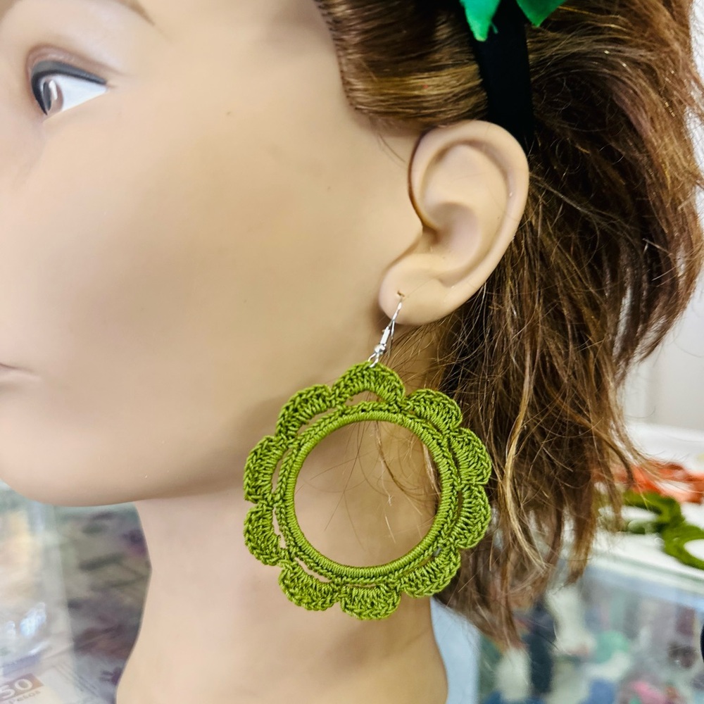 Handcrafted Multi Color Crochet Hoop Earrings